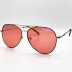 Ladies black gold tortoise aviator FL-41 glasses GL9034 C4 front view