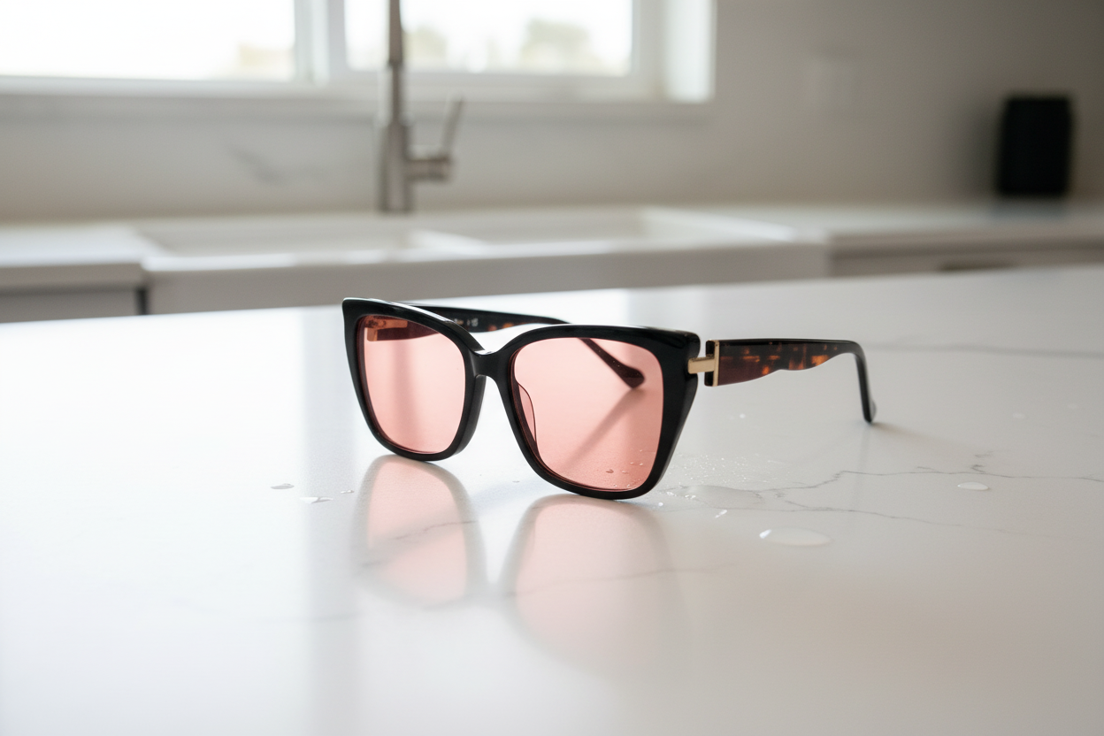 Glasses on kitchen counter