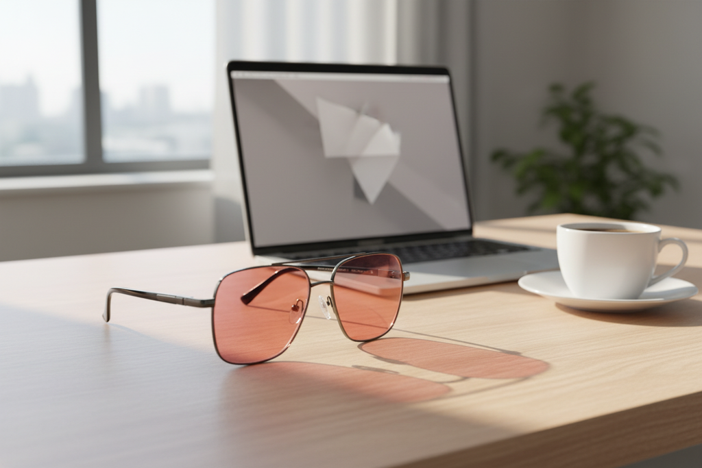 Gunmetal aviator FL-41 glasses on desk
