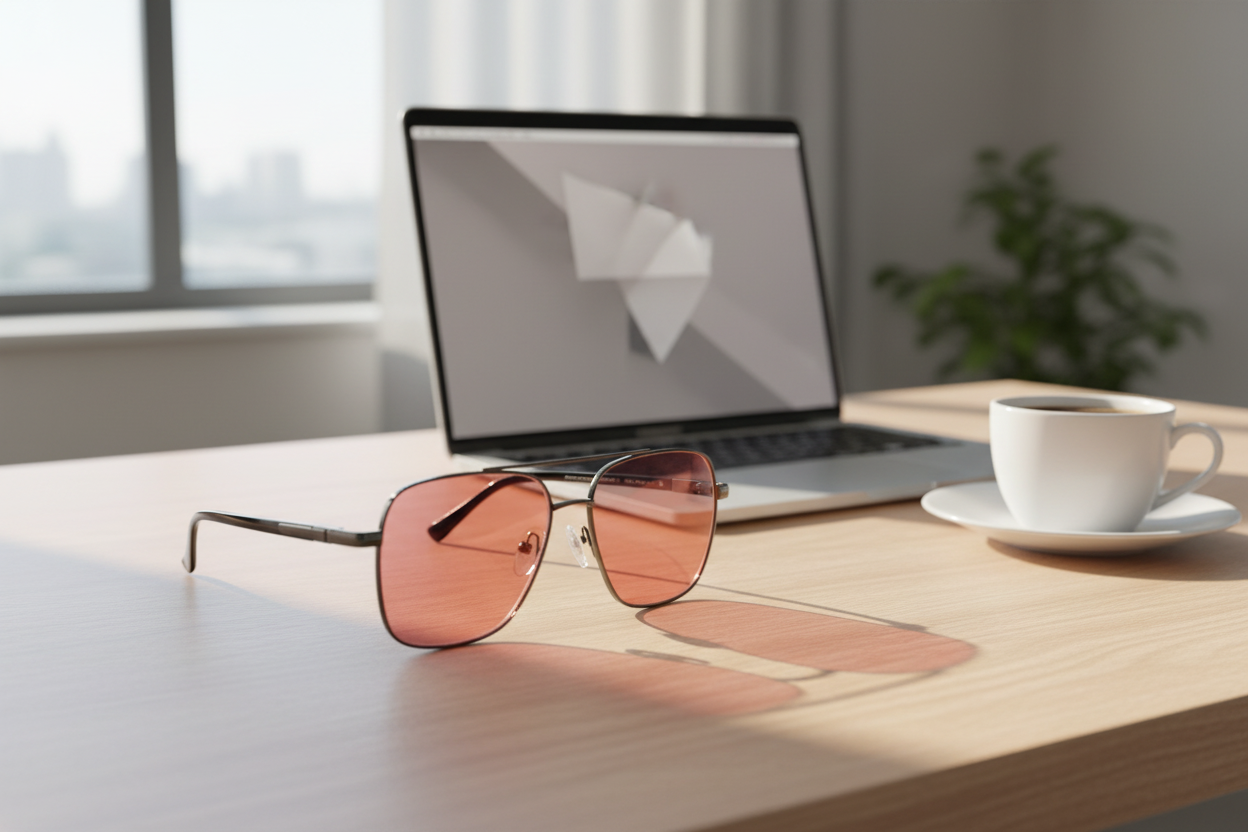 Gunmetal aviator FL-41 glasses on desk