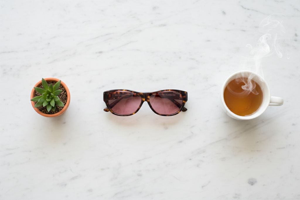 Allure 002A FL-41 overfit glasses flat lay on marble surface