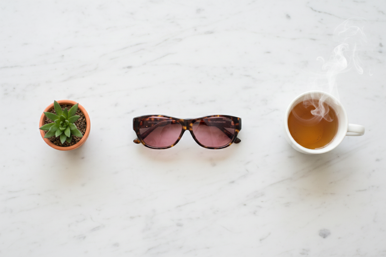 Allure 002A FL-41 overfit glasses flat lay on marble surface