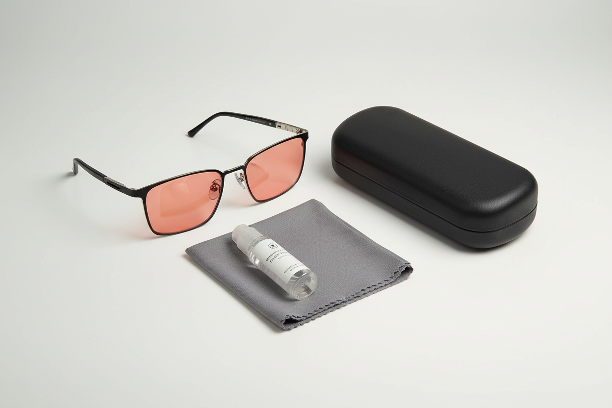 Men's FL-41 Glasses TIT 91059 C02 Black with black clamshell case, lens cleaning cloth, and lens cleaner bottle