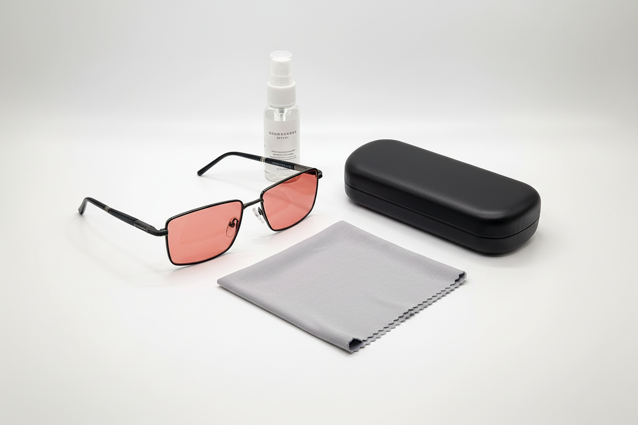 Men's FL-41 Rectangle Glasses 88127 C7 Black with black clamshell case, lens cleaning cloth, and lens cleaner bottle
