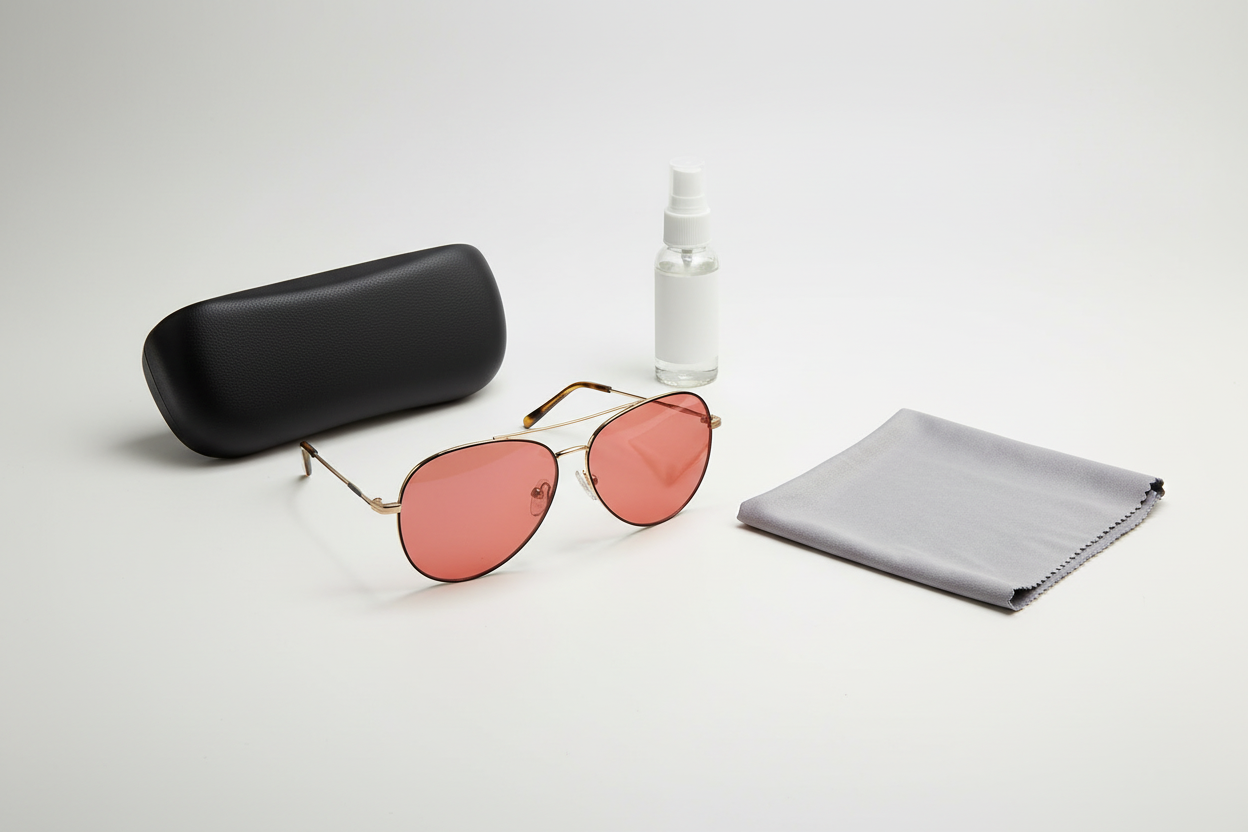 Ladies FL-41 Aviator Glasses GL9034 C4 Black Gold Tortoise with black clamshell case, lens cleaning cloth, and lens cleaner bottle