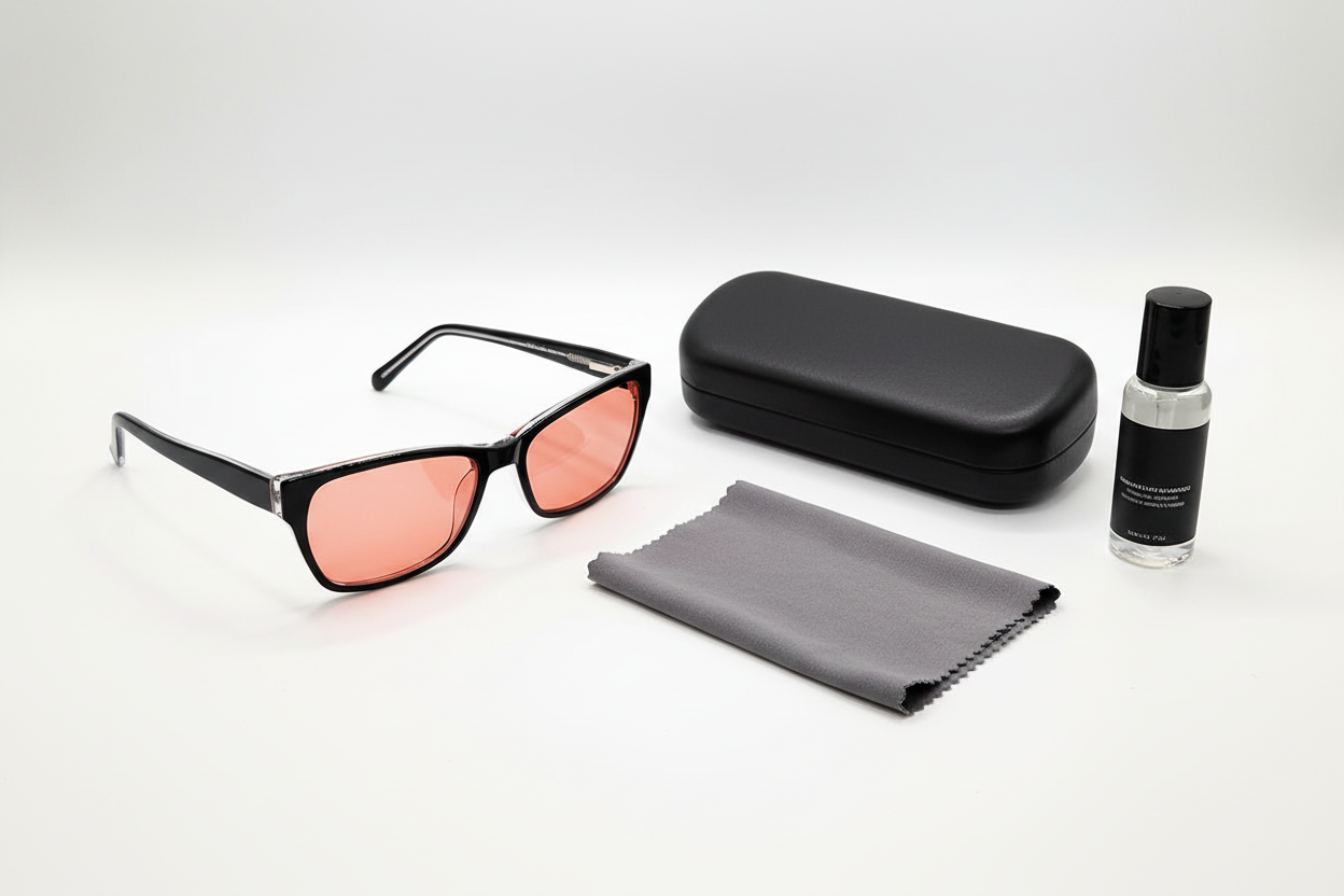 Ladies FL-41 Glasses RB5298 2034 Black with black clamshell case, lens cleaning cloth, and lens cleaner bottle