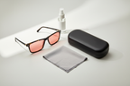 Ladies FL-41 Glasses 3022 C6 Tortoise with black clamshell case, lens cleaning cloth, and lens cleaner bottle