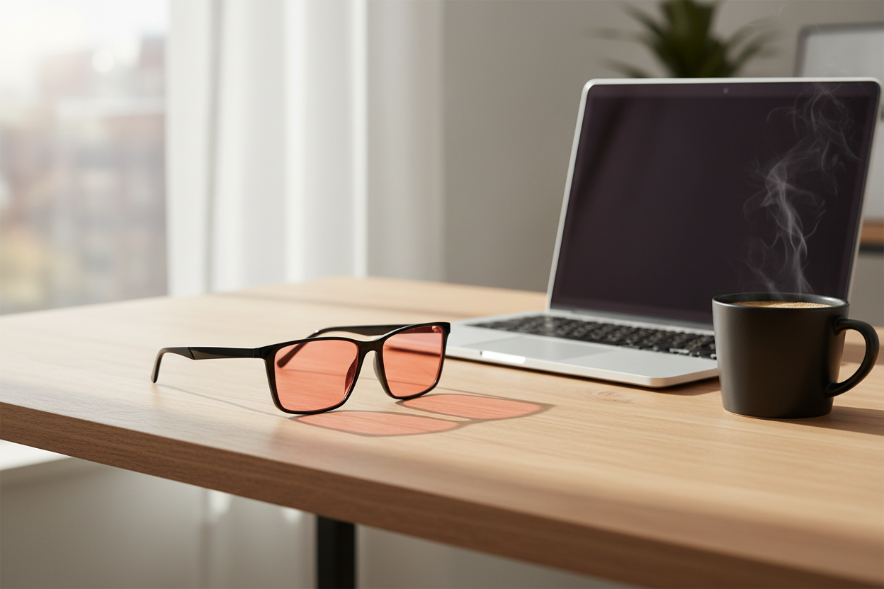 Black cat-eye FL-41 glasses on desk