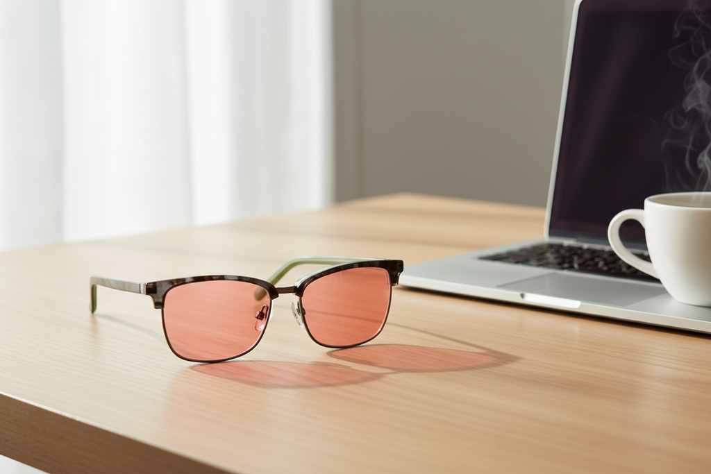 Tortoise-gray cat-eye FL-41 glasses on desk