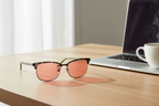 Tortoise-gray cat-eye FL-41 glasses on desk