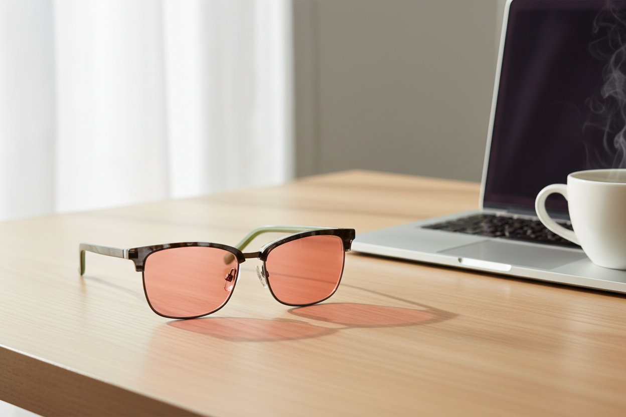 Tortoise-gray cat-eye FL-41 glasses on desk